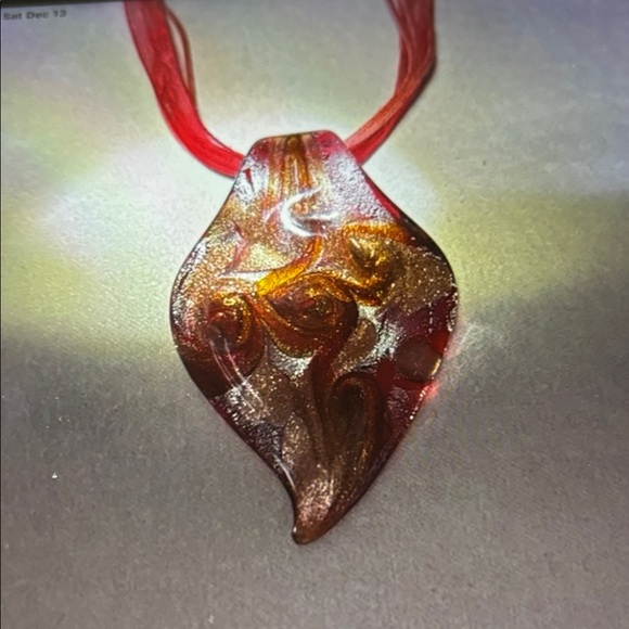 Murano Red and Gold Glass Pendant Necklace - Picture 2 of 6